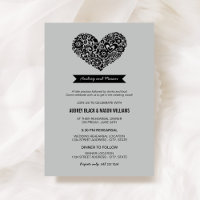 Graue Vintage-Hochzeitsprobe mit schwarzem Herzen
