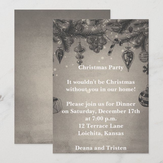 Graue Vintage Weihnachtszeit Party Einladung (Vorne/Hinten)