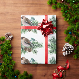 Graue Vögel auf Kiefernkone Geschenkpapier