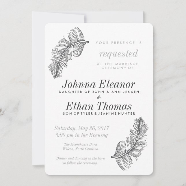 Graue Vögel einer Feather Hochzeit Einladungen (Vorderseite)
