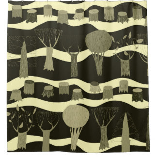 Graue Waldtapestry: Baummuster. Duschvorhang