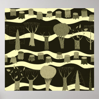 Graue Waldtapestry: Baummuster. Poster