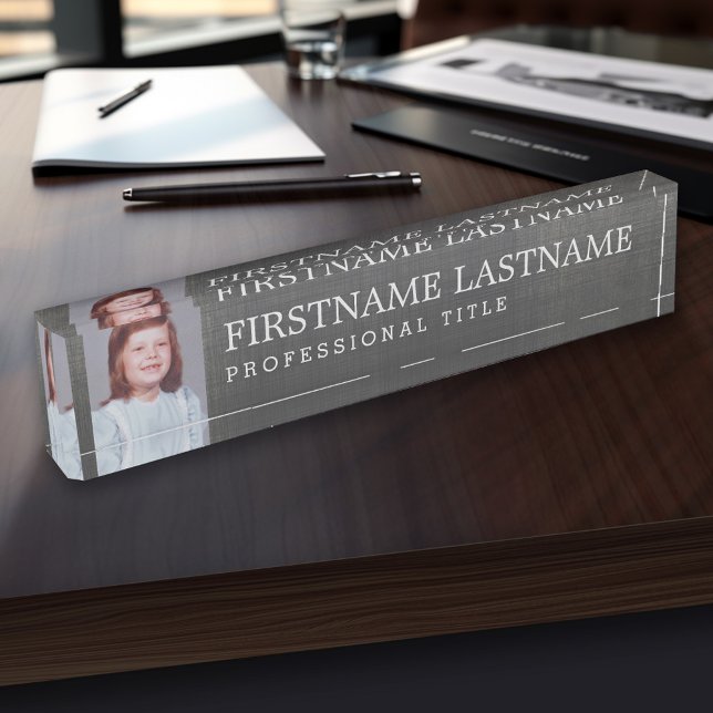Graue Wäsche - Name, Beruflicher Titel und Foto Namensplakette (Personalized Name Plate - Custom Photo Executive Desk Plate with Name and Professional Title)