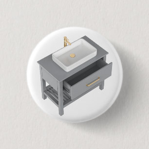 Graue Waschtischunterschrank mit weißem Waschbecke Button