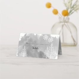 Graue Wasserfarbe & Bäume Winter Hochzeitskarte Platzkarte