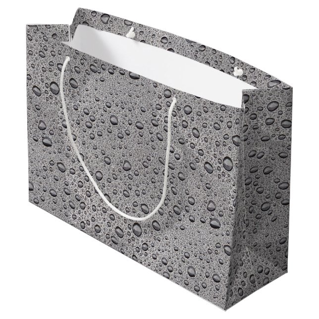 Graue Wassertröpfchen Große Geschenktüte (Rückseite Schrägansicht)