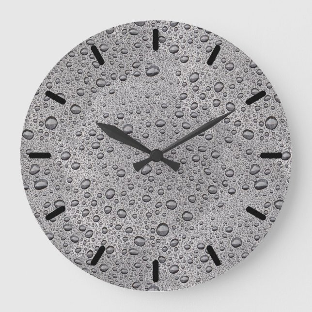 Graue Wassertröpfchen Große Wanduhr (Vorderseite)
