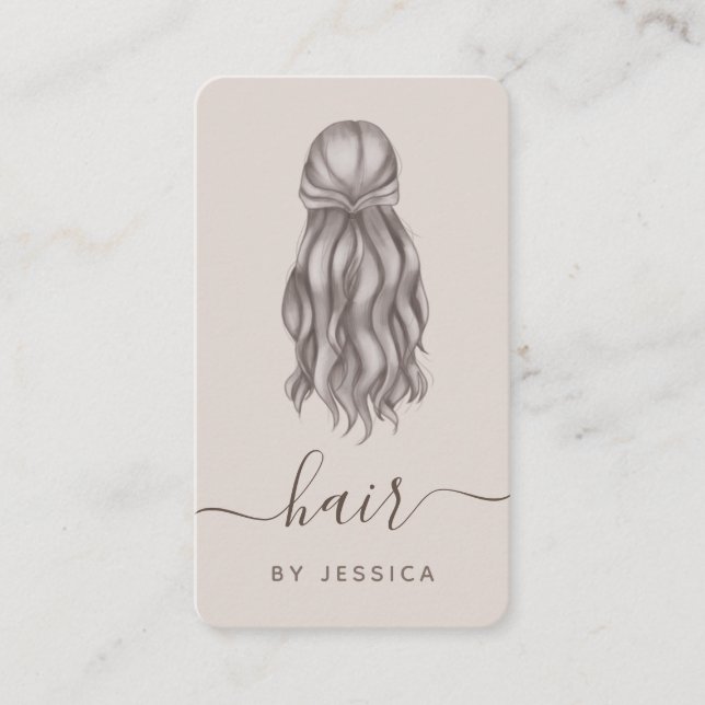 Graue Wavy-Haar-Haarstylist-Logo und soziale Medie Visitenkarte (Vorderseite)