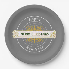 Graue Weihnachten, glückliche Neujahrspalette Pappteller