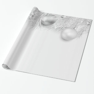 Graue Weihnachtskugeln, Tannenzweige Geschenkpapier