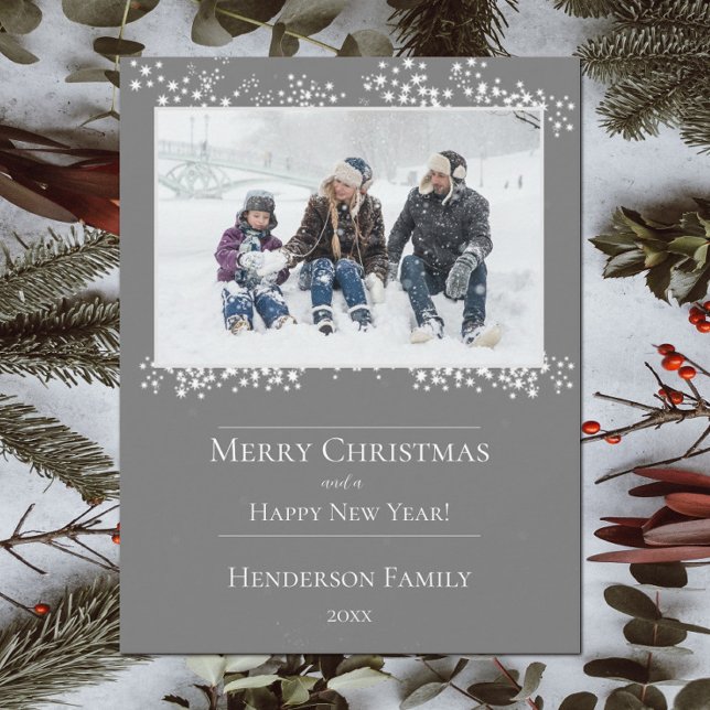 Graue Weihnachtsstars Weihnachtsfotokarte Feiertagskarte (Gray Christmas Stars Holiday Photo Card)
