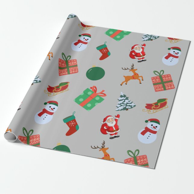 Graue Weihnachtssymbole Geschenkpapier (Ungerollt)