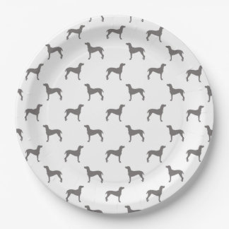 Graue Weimaraner Silhouetten auf weißem Pappteller