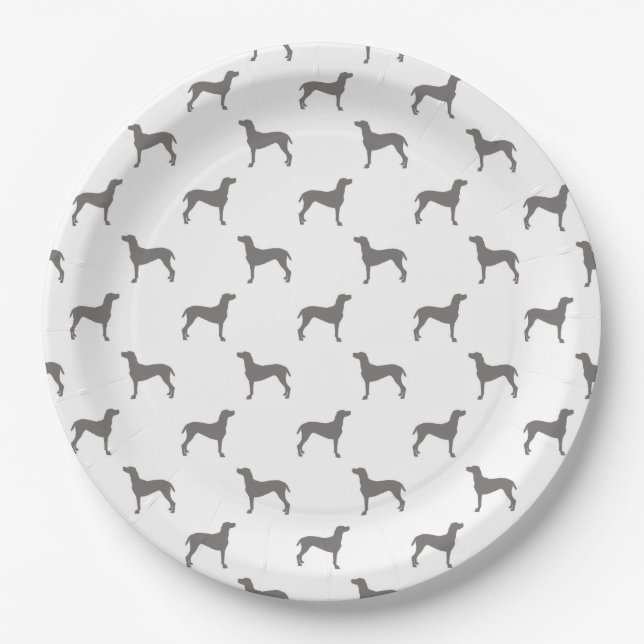 Graue Weimaraner Silhouetten auf weißem Pappteller (Vorderseite)