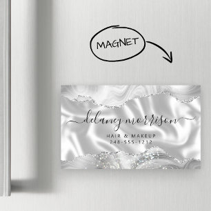 Graue Weiße Achat Silber Glitter Luxus Magnetische Visitenkarte