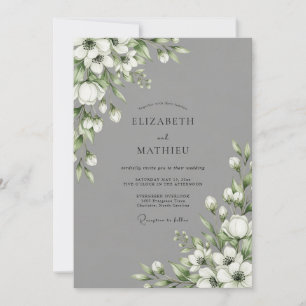 Graue weiße botanische Blumenhochzeit Einladung