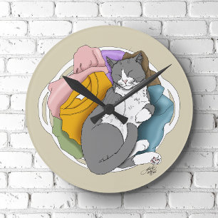 Graue weiße Katzenhaare Wäsche Runde Wanduhr