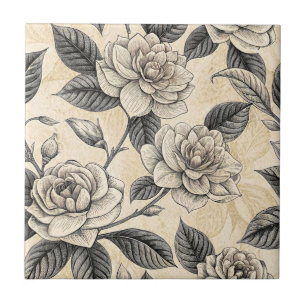 Graue weiße Magnolie Porzellan Botanik Fliese