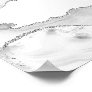 Graue weiße Marmor-Achat-Einfach-Silber-Glitter Poster