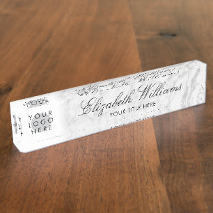 Graue, weiße Marmor Print Your Logo Classy Elegant Namensplakette