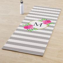 Graue weiße Streifen Chic Hot Pink Floral Monogram