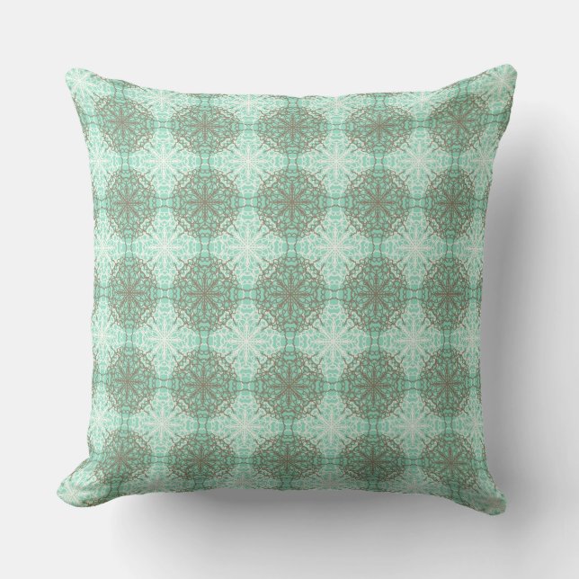 Graue, weiße und grüne Mandella Polka Dots Kissen (Vorderseite)