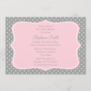 Graue, weiße und pastellrosa Polka Dot Baby Dusche Einladung