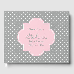 Graue, weiße und pastellrosa Polka Dot Baby Dusche Gästebuch