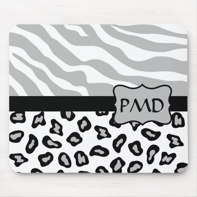 Graue, weiße und schwarze Zebra & Geparden Haut na Mousepad (Vorne)