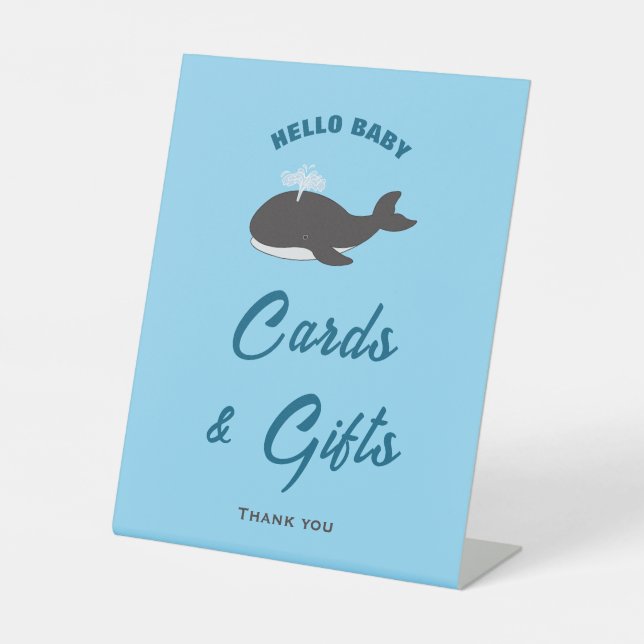 Graue Whale Hallo Kinderspielkarten und Geschenksc Sockelschild (Vorderseite)