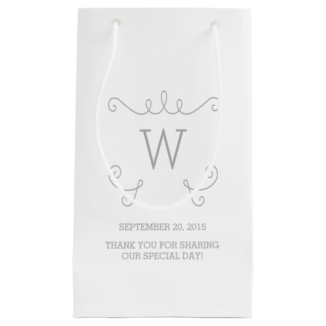 Graue Whimsical-Geblüht Monogram-Geschenktasche Kleine Geschenktüte (Vorderseite)