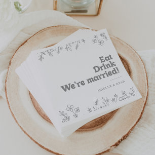 Graue Wildblume Essen Trinken Wir sind verheiratet Serviette