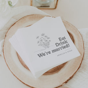 Graue Wildblume Essen Trinken Wir sind verheiratet Serviette
