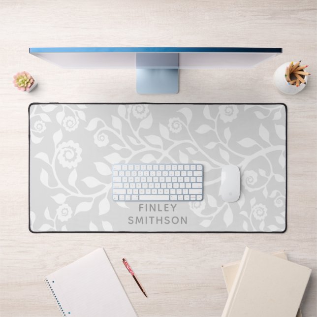 Graue Wirbel mit Blumenmuster Elegant Klasse Stilv Schreibtischunterlage (Büro 1)