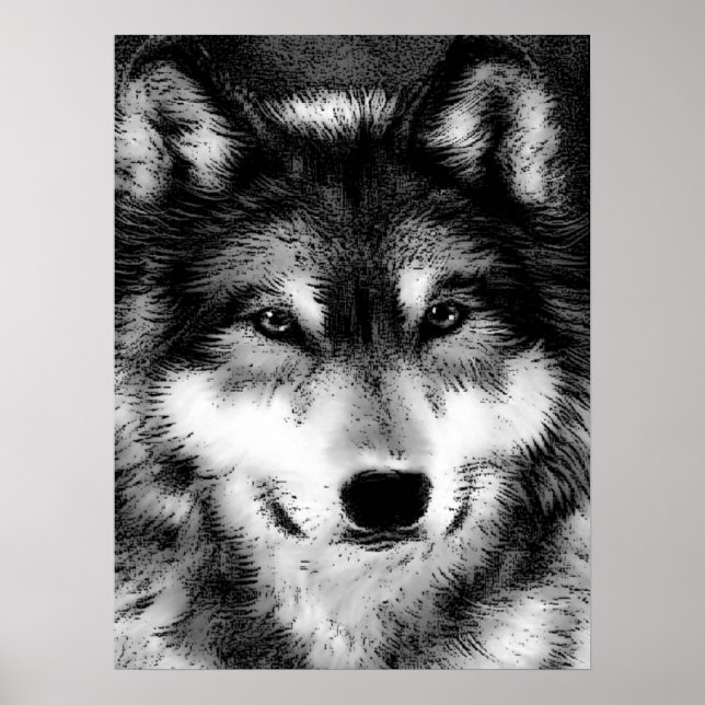 Graue Wolf Eyes Motivierend Poster Print (Vorne)