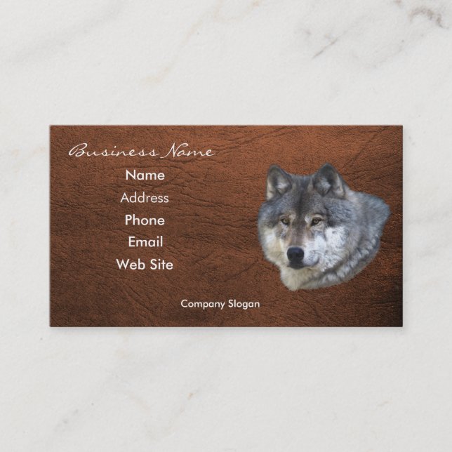 Graue Wolf Wildlife Leather-Effekt-Visitenkarte Visitenkarte (Vorderseite)
