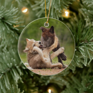 Graue Wolfwelpen ringen Keramik Ornament