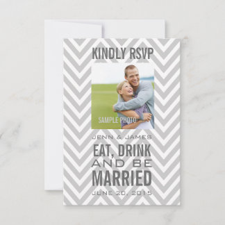 Graue Zickzack Essgetränke Verheiratete Hochzeit R RSVP Karte