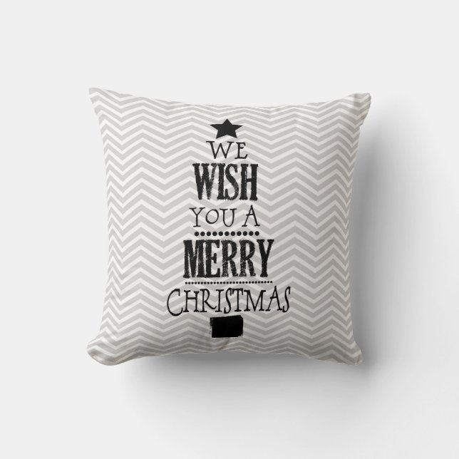 Graue Zickzack Frohe Weihnachtsfeiertag Kissen (Vorderseite)