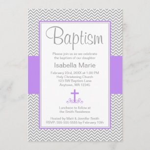 Graue Zickzack Lila Cross Girl Taufe Christening Einladung