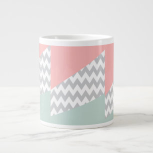 Graue Zickzack Minze und Korallen Jumbo-Tasse