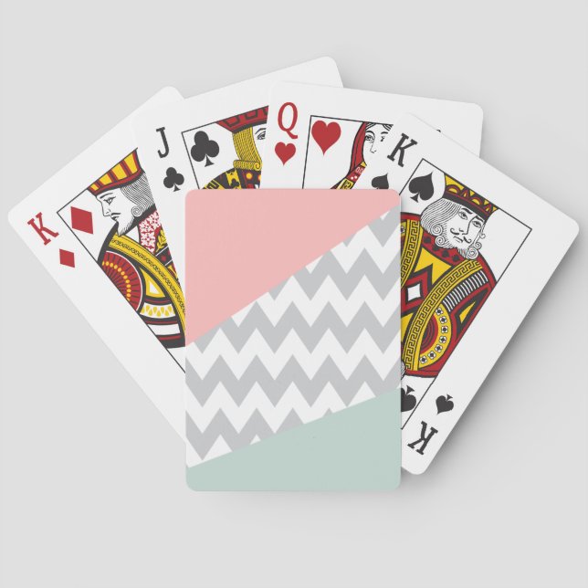 Graue Zickzack Minze und Korallen Spielkarten (Rückseite)
