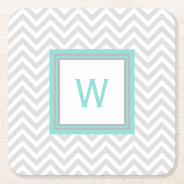 Graue Zickzack mit Monogramm PapierUntersetzer Rechteckiger Pappuntersetzer (Vorderseite)