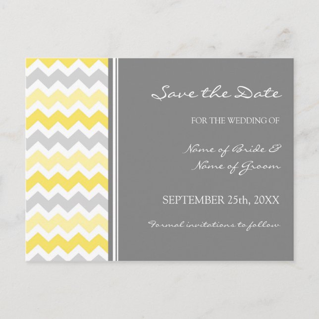 Graue Zickzack Save the Date Hochzeitskarten Ankündigungspostkarte (Vorderseite)