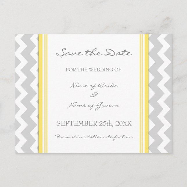 Graue Zickzack Save the Date Hochzeitskarten Ankündigungspostkarte (Vorderseite)