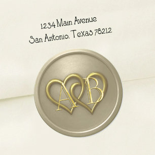 Graue Zwei-Herzen-Monogramm-Hochzeit Runder Aufkleber