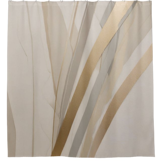 Grauer Abstrakter Streifen in Beige Duschvorhang (Vorderseite)