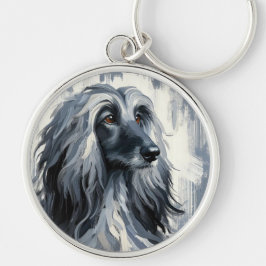 Grauer Afghane-Hound-Porträt Schlüsselanhänger