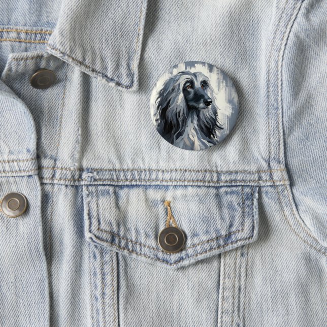 Grauer Afghanischer Windhund-Porträt Button (Beispiel)