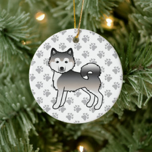 Grauer Alaskan Malamute Süßer Cartoon-Hund Keramik Ornament